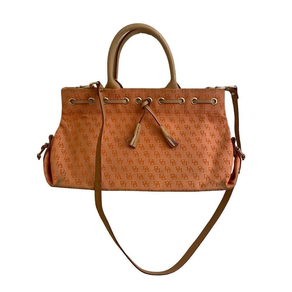 Dooney & Bourke Orange Mini Tassel Tote Signature Jacquard